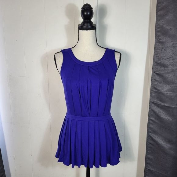 DELETTA Blue Pleated Peplum Scoop Neck Cobara Tops Size Small NWT - Picture 2 of 4